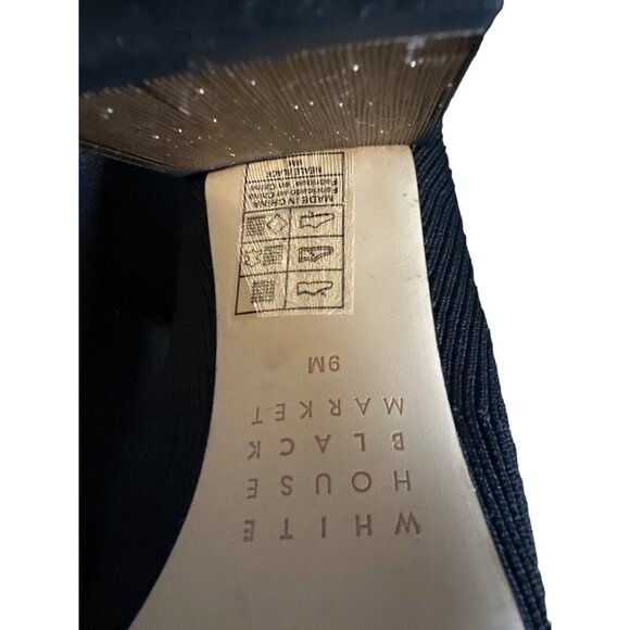 White House Black Market Black Sock Booties Gold Block Heel Neale Pull On Size 9 - Picture 9 of 9